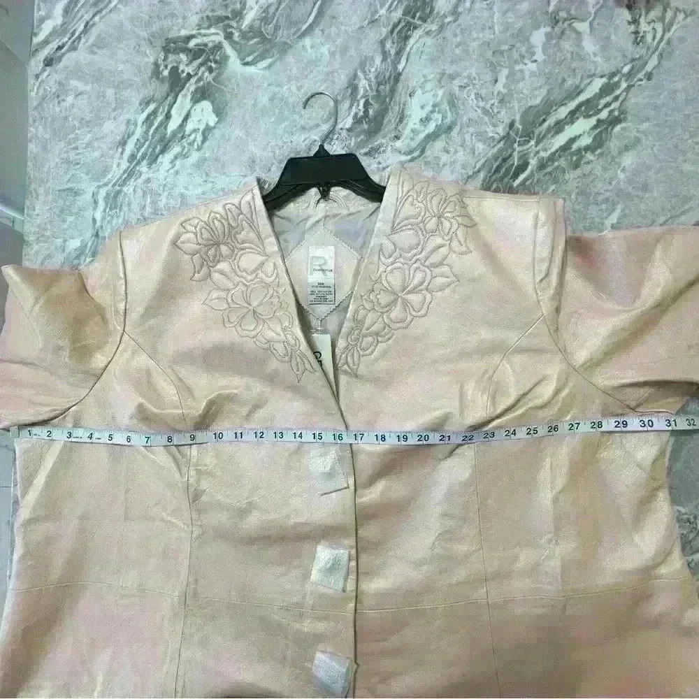 Roaman’s Vintage Women’s Leather Plus Size Jacket Size 34W Light Pink Embroidery - Picture 10 of 12